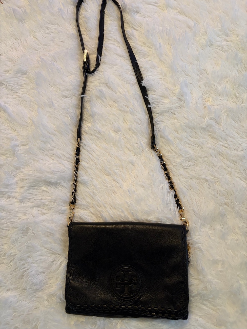 Tory Burch Black Leather Chain-Trim Crossbody